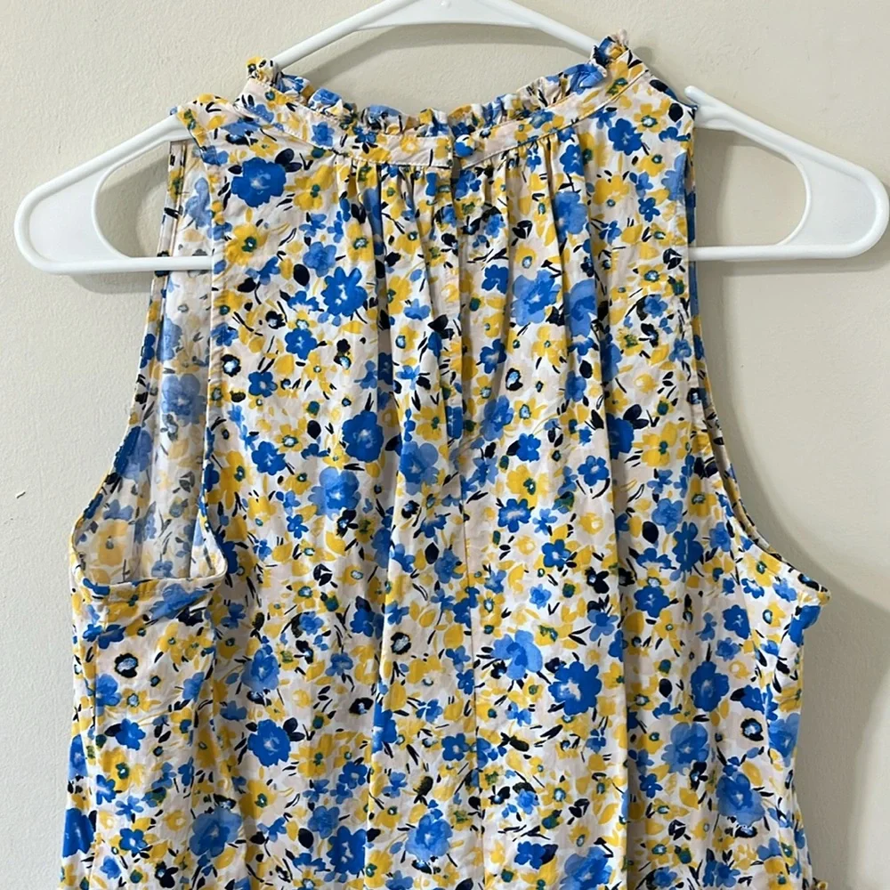 Ann Taylor Yellow Blue Floral Tiered Sleeveless Shift Dress Solarium Sun Size MP - Picture 7 of 10